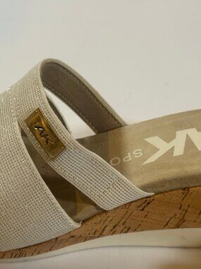 AK Anne Klein Sport Silver Cork Wedge Slides